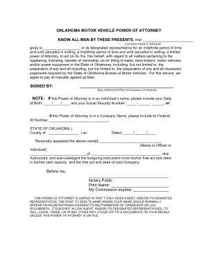 Free Download PDF Books, Oklahoma Motor Vehicle Power Of Attorney Form Template