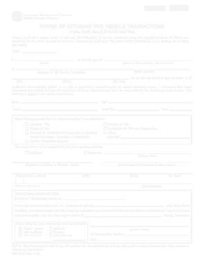 Tennessee Motor Vehicle Power Of Attorney Form Template