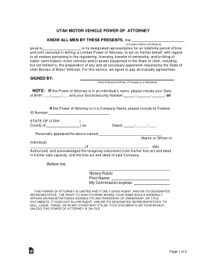 Free Download PDF Books, Utah Motor Vehicle Power Of Attorney Form Template