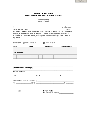 Free Download PDF Books, Wyoming Motor Vehicle Power Of Attorney Form Template