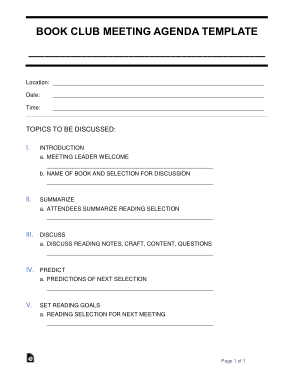 Free Download PDF Books, Book Club Meeting Agenda Form Template