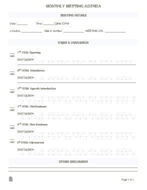 Monthly Meeting Agenda Form Template