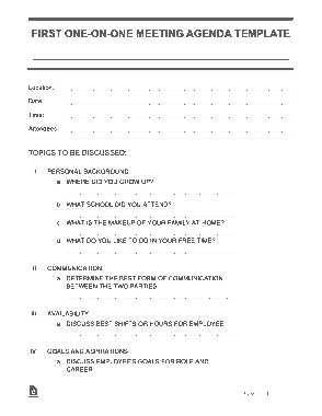 One On One Meeting Agenda Form Template