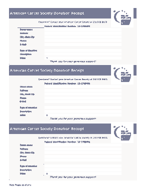 American Cancer Society Donation Receipt Form Template