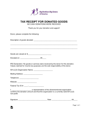 Big Brother Big Sister Donation Receipt Form Template