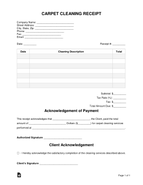 Carpet Cleaning Receipt Form Template