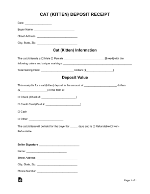 Cat Deposit Receipt Form Template