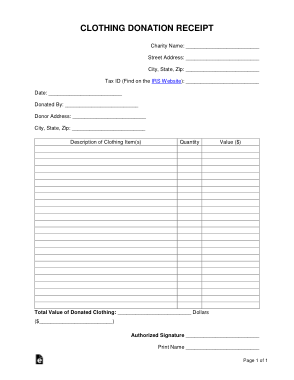 Clothing Donation Receipt Form Template