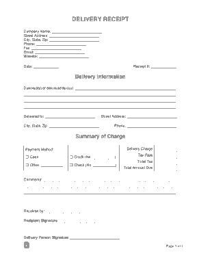 Delivery Receipt Form Template