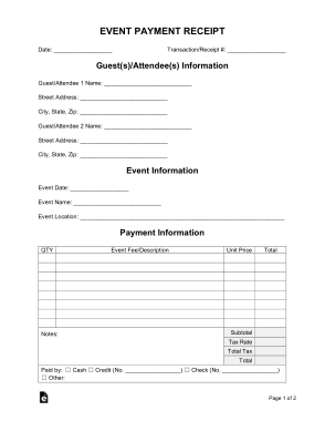 Event Payment Receipt Form Template