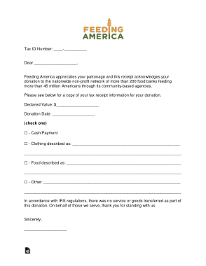 Feeding America Donation Receipt Form Template