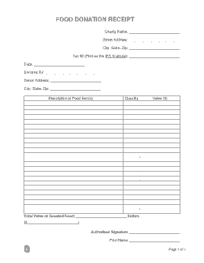 Food Donation Receipt Form Template