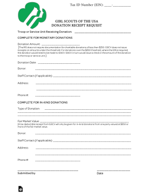 Girl Scouts Of The Usa Donation Receipt Form Template