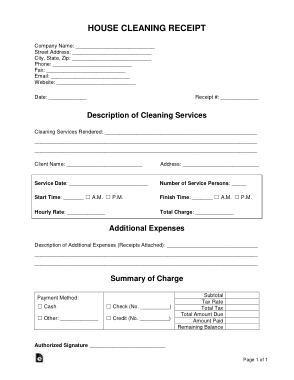 House Cleaning Receipt Form Template