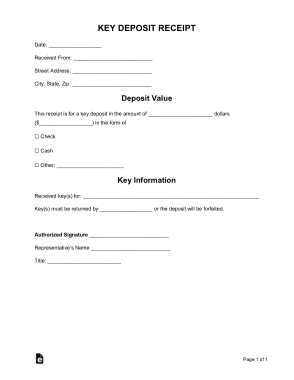 Key Deposit Receipt Form Template