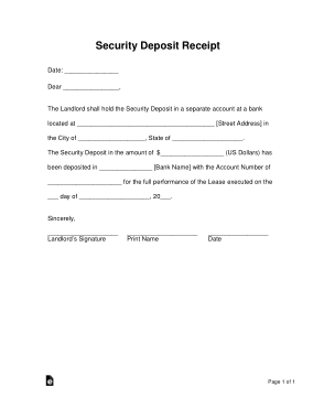 Landlords Security Deposit Receipt Form Template