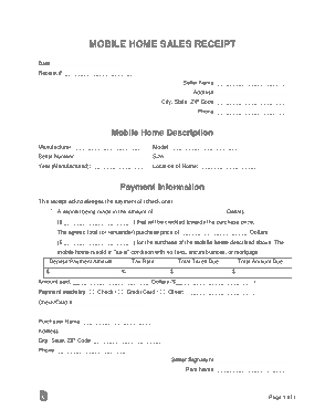 Mobile Home Sales Receipt Form Template