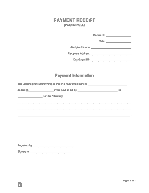 Paid In Full Receipt Form Template