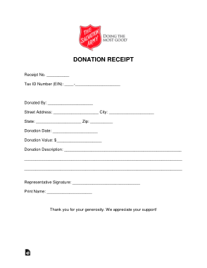 Salvation Army Donation Receipt Form Template