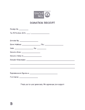 United Way Donation Receipt Form Template