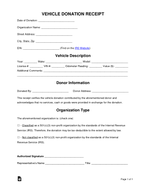 Vehicle Donation Receipt Form Template