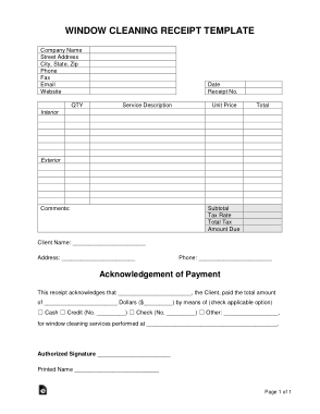 Window Cleaning Receipt Form Template