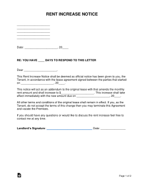 Rent Increase Notice Form Template