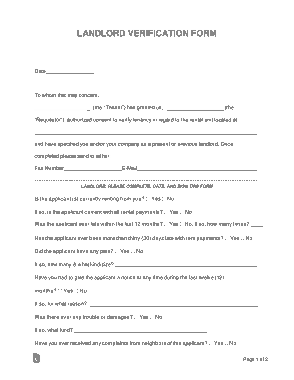 Verification Of Rent Landlord Form Template