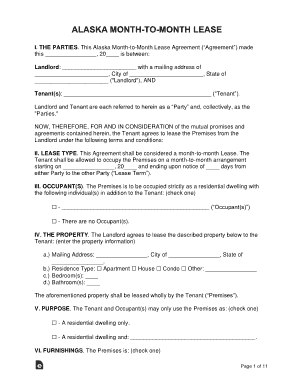 Alaska Month To Month Rental Agreement Form Template