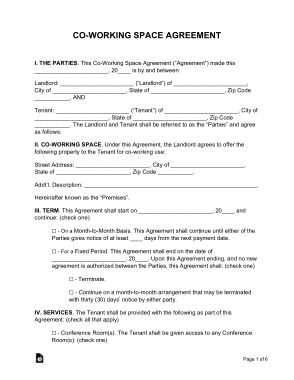 Co Working Space Rental Agreement Form Template