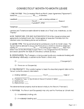 Connecticut Month To Month Rental Agreement Form Template