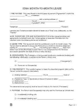 Iowa Month To Month Rental Agreement Form Template