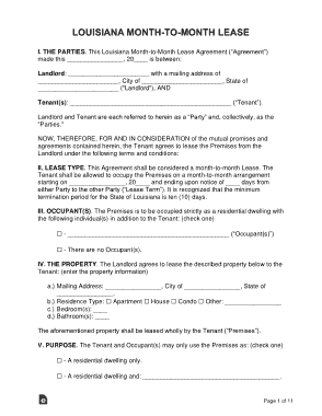 Louisiana Month To Month Rental Agreement Form Template