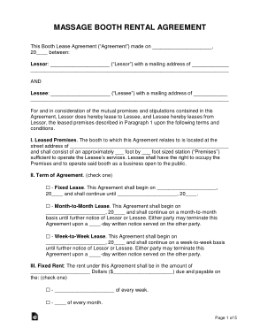 Massage Booth Rental Agreement Form Template