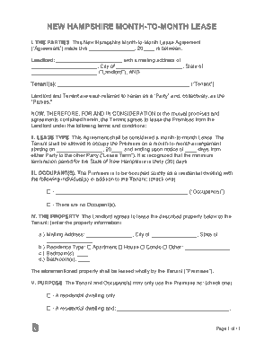 New Hampshire Month To Month Rental Agreement Form Template