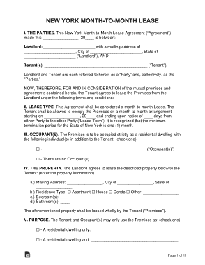 New York Month To Month Rental Agreement Form Template