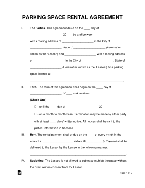 Parking Space Rental Agreement Form Template