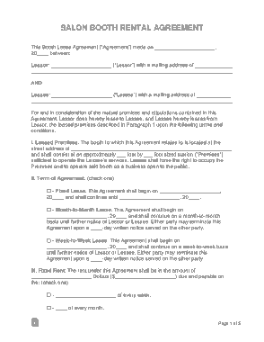 Salon Booth Rental Agreement Form Template