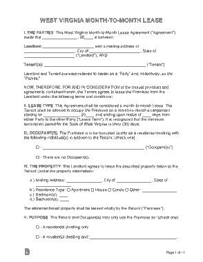 West Virginia Month To Month Rental Agreement Form Template