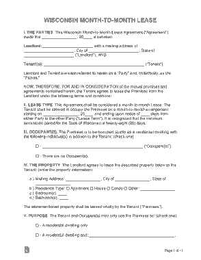 Wisconsin Month To Month Rental Agreement Form Template