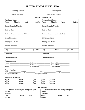Arizona Rental Application For Occupancy Form Template
