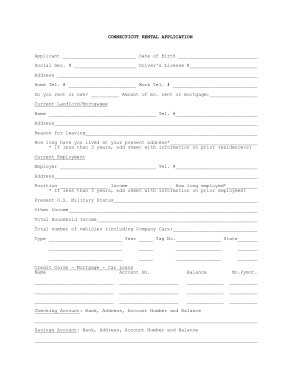 Connecticut Rental Application Form Template