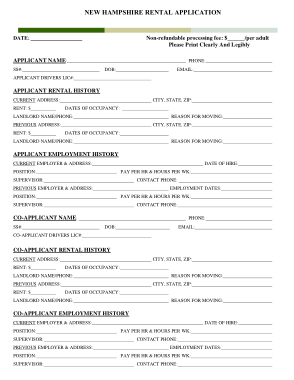New Hampshire Rental Application Form Template