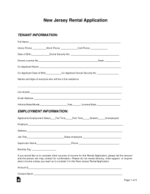 New Jersey Rental Application Form Template