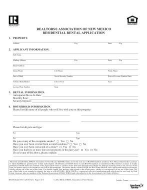 New Mexico Rental Application Form Template
