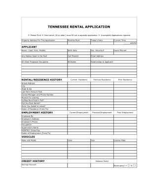 Tennessee Rental Application Form Template