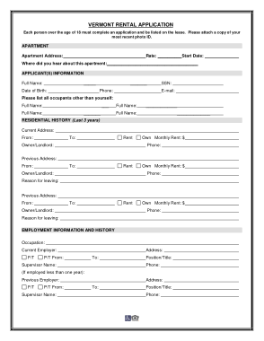 Free Download PDF Books, Vermont Rental Application Form