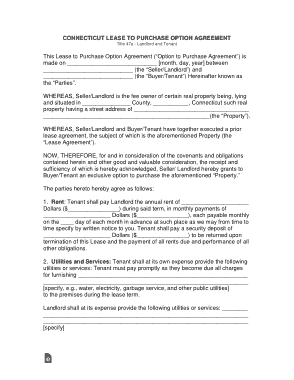 Connecticut Lease To Own Option To Purchase Agreement Form Template