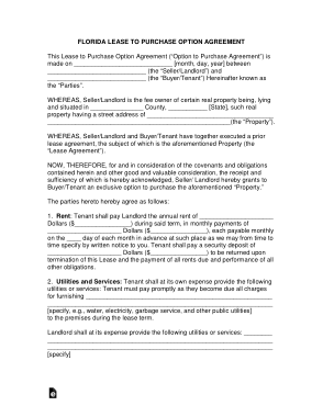 Florida Lease To Own Option To Purchase Agreement Form Template