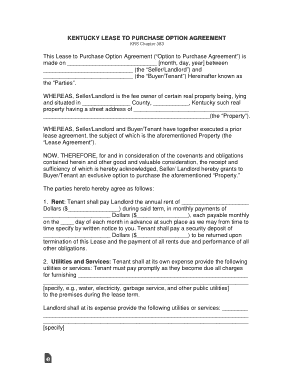 Kentucky Lease To Own Option To Purchase Agreement Form Template